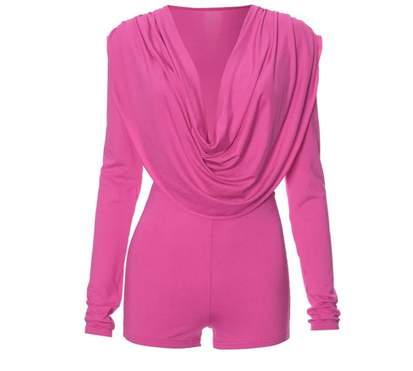 Women Sexy Fashion Pink Full Sleeve Romper