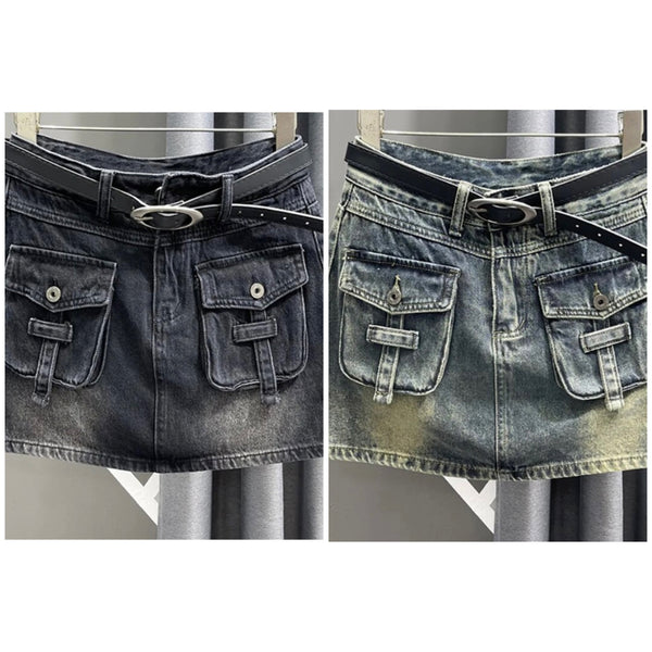 Women Pocket Fashion Denim Short Skirt