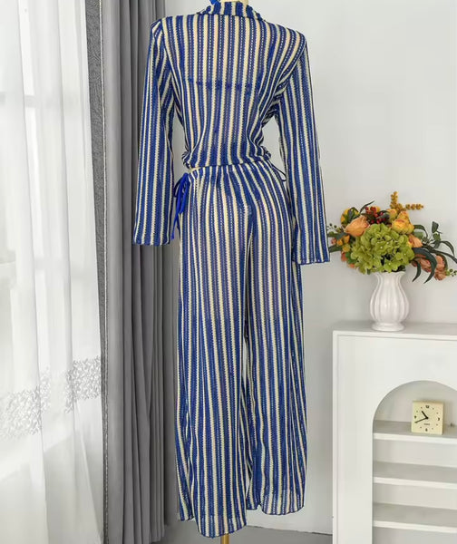 Women Sexy Color Striped Bikini Cover Up Set