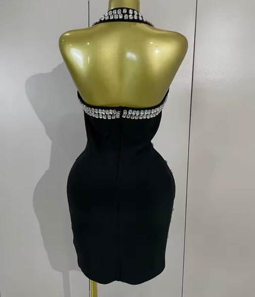 Women Sexy Halter Sleeveless Rhinestone Tassel Dress