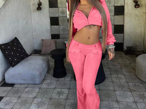Women Sexy Solid Color Fashion Three Piece Pant Set