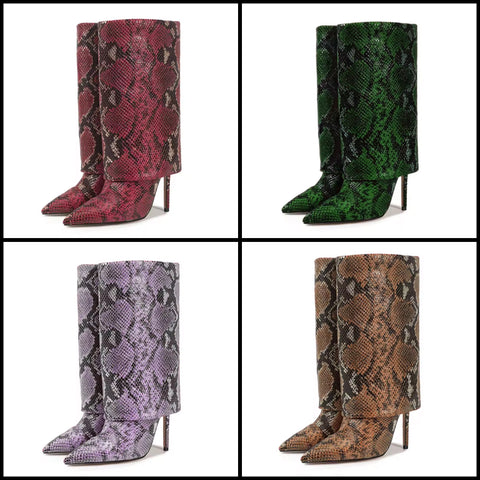 Women Fashion Animal Print Pointed Toe High Heel Boots