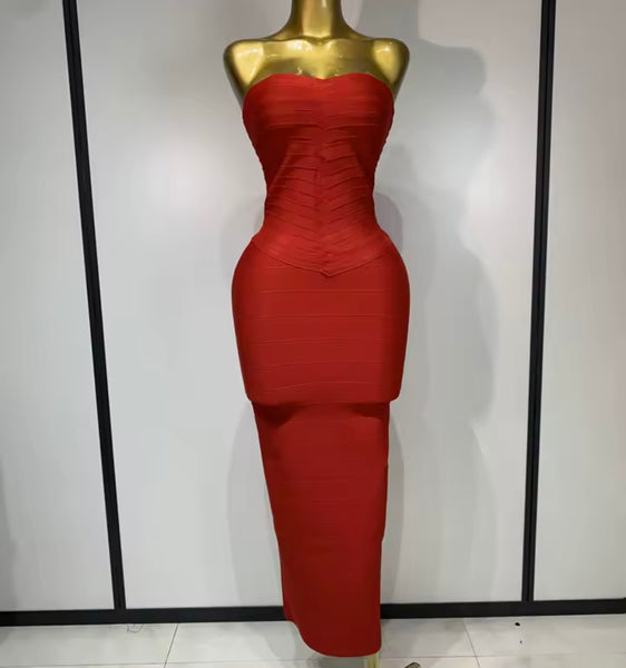 Women Sexy Strapless Bandage Maxi Dress