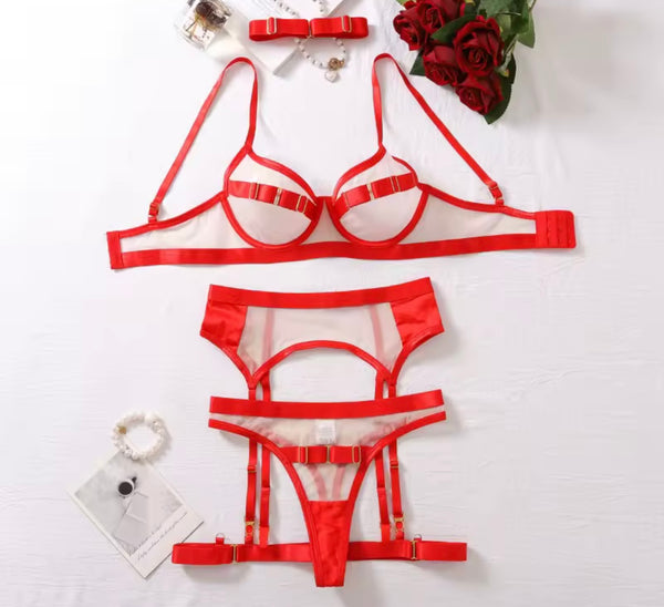 Women Sexy Color Mesh Choker Lingerie Set