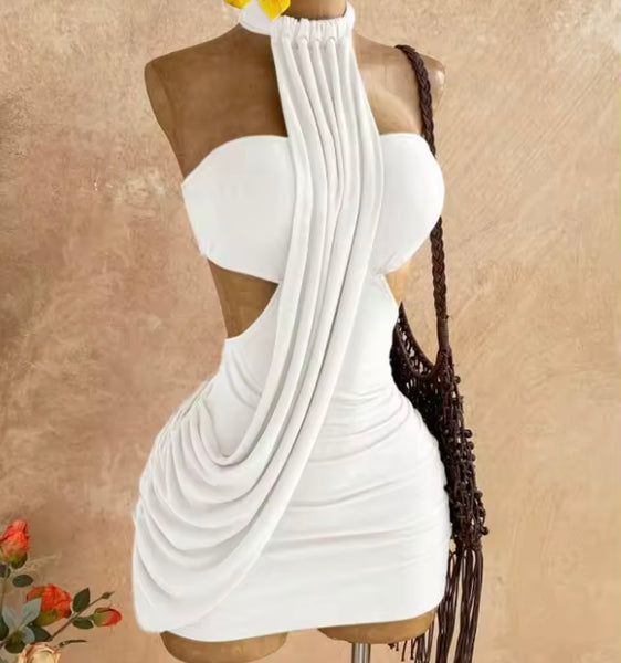 Women Sexy Halter Sleeveless Ruched Short Dress