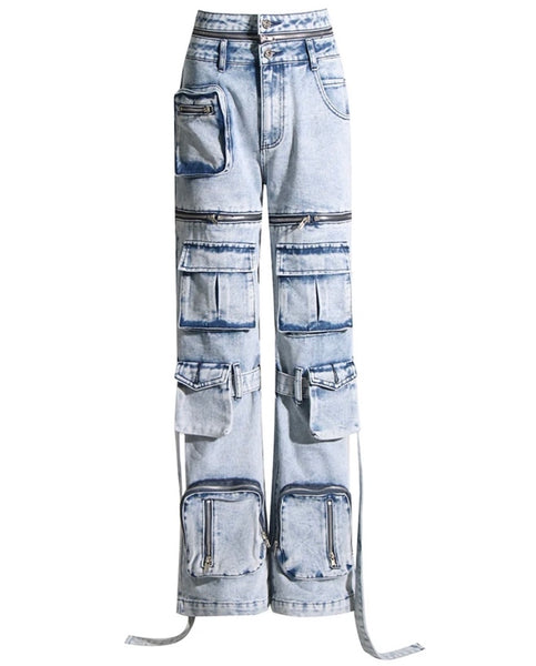 Women Fashion Zipper Detachable Cargo Denim Pants