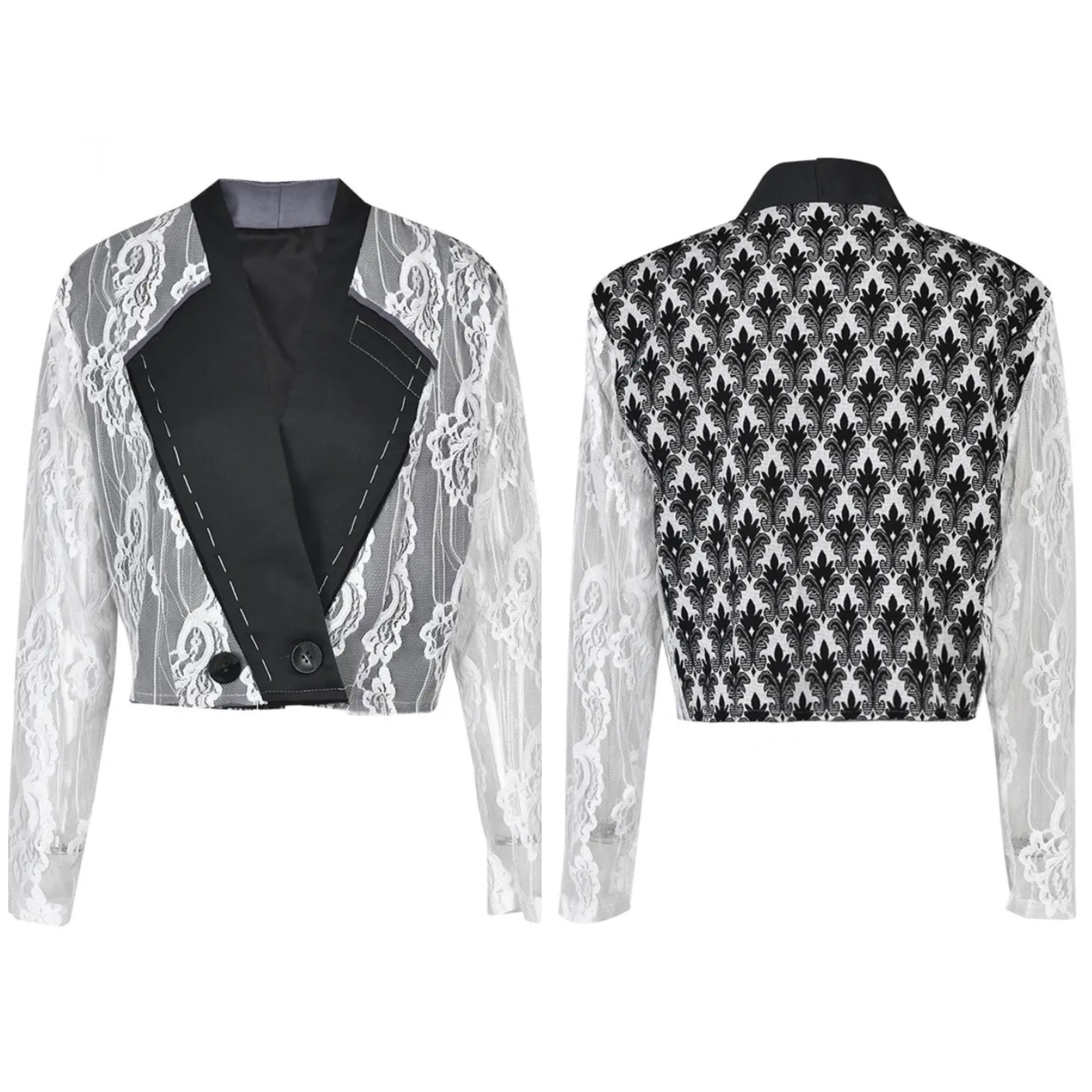 Women Fashion Lace Patchwork Blazer Jacket