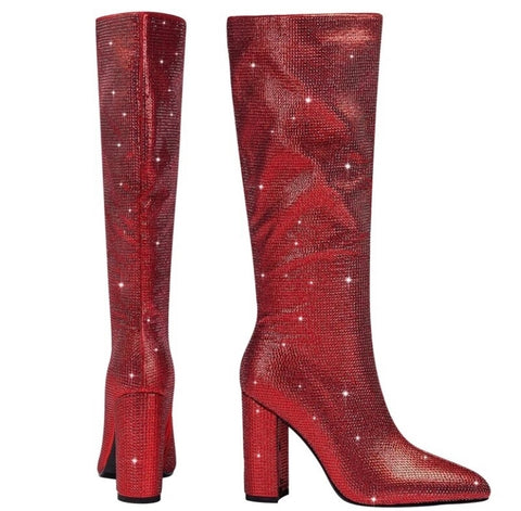 Women Bling Knee High Fashion Pointed Toe Boots