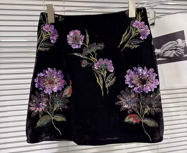 Women Floral Bow Full Sleeve Two Piece Embroidered Skirt Set