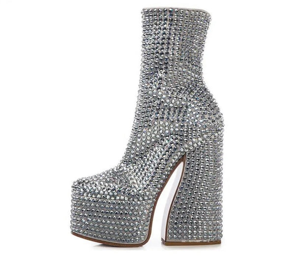 Women Silver Rivet Platform Fashion Ankle Boots