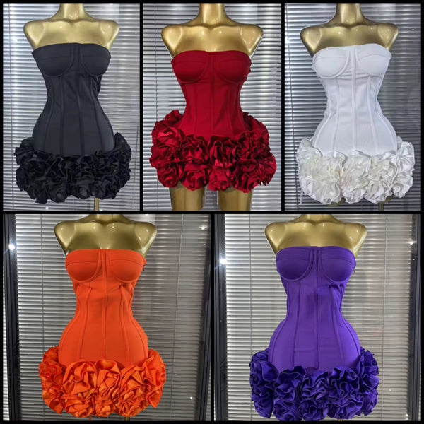 Women Sexy Strapless Corset Floral Bandage Dress