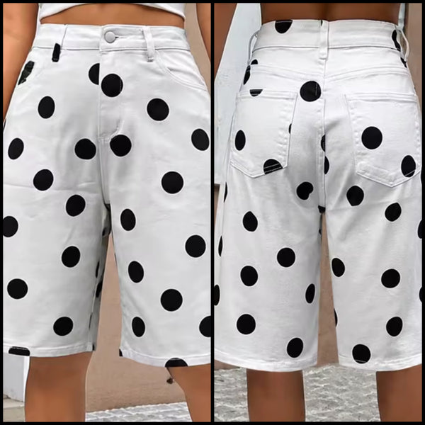 Women Fashion Polka Dot Denim Shorts