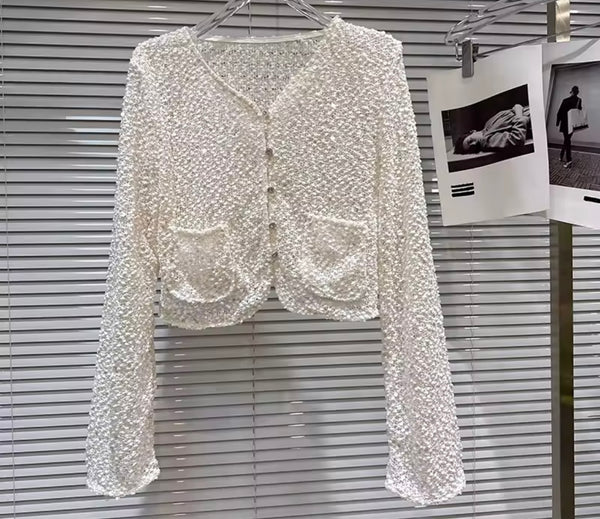 Women White Sequins Fashion Three Piece Short Set