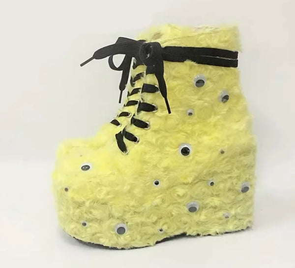 Women Color Lace Up Platform Fashion Ankle Boots