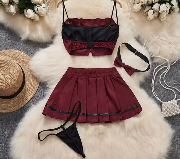 Women Sexy Color Patchwork Choker Four Piece Lingerie Set