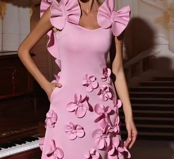 Women Sexy Ruffled Sleeveless 3D Floral Maxi Dress