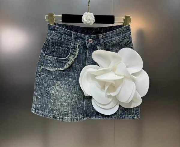 Women Sexy Fashion Color Floral Denim Skirt