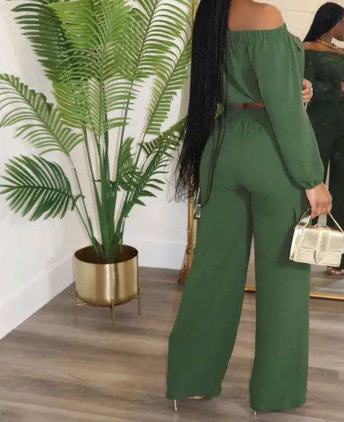 Women Fashion Button Up Pocket Full Sleeve Crop Two Piece Pant Set