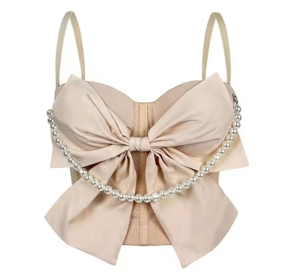 Women Pearl Bow Sleeveless Fashion Tank Top