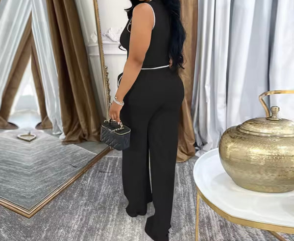 Women Fashion Sleeveless Striped Vest Two Piece Pant Set