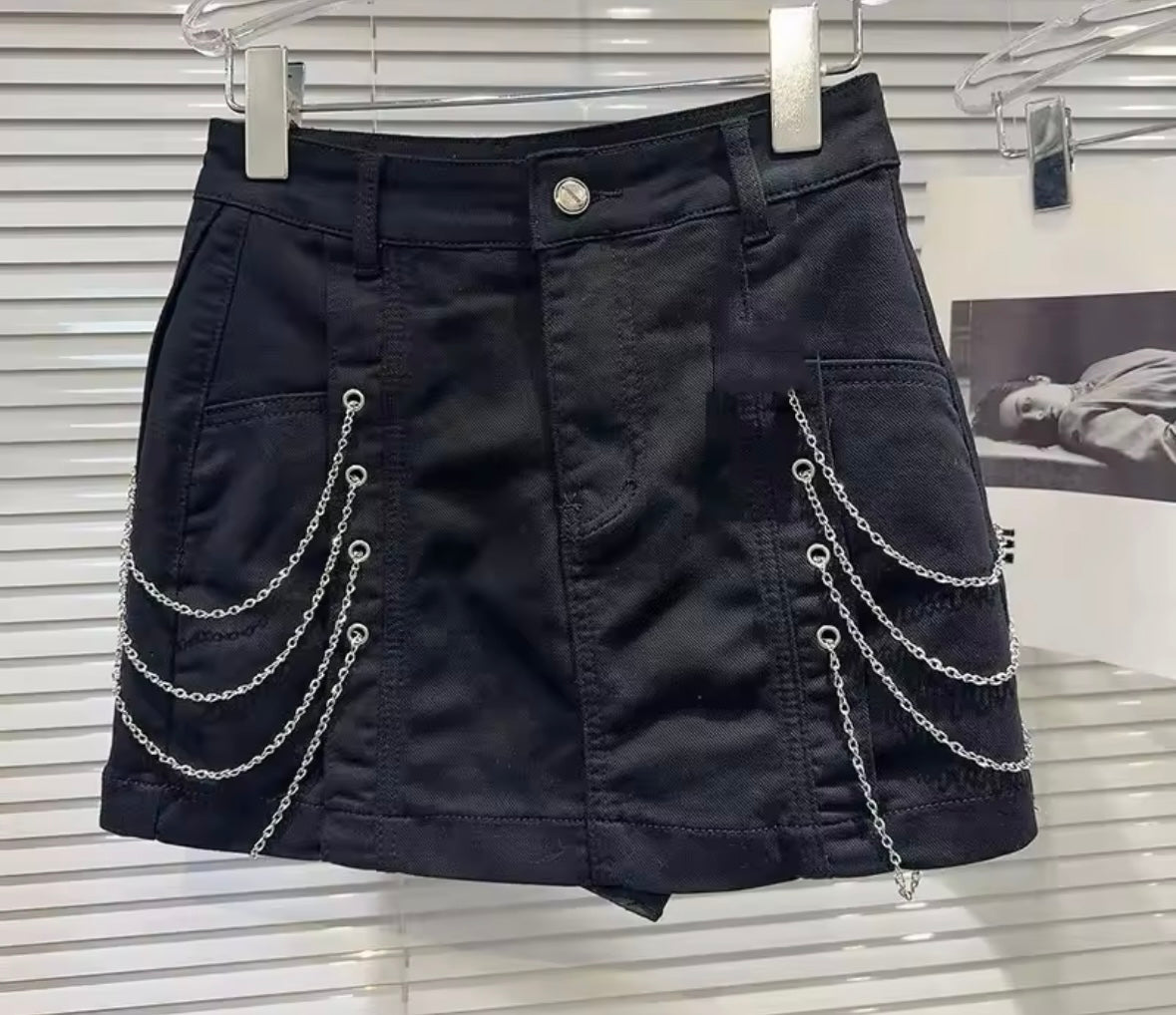 Women Fashion Color Chain Denim Skirt