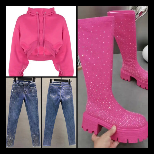 Women Fashion Suede Bling Knee High Boots
