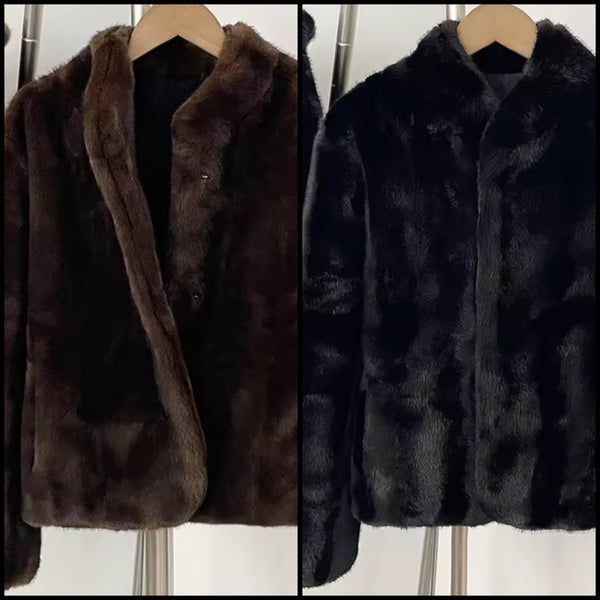 Women Fashion Color Faux Fur Jacket