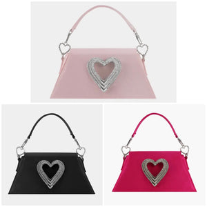 Women Fashion Rhinestone Heart Handbag Purse