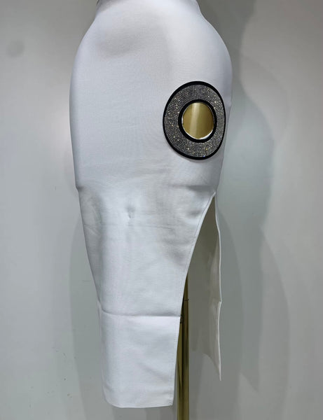 Women Sexy Sleeveless White Bling Cut Out Bandage Dress