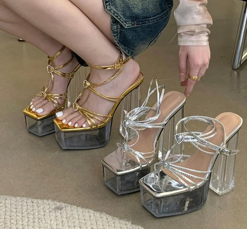 Women Fashion Transparent Platform Ankle Strap Sandals