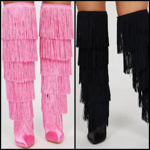 Women Fashion Fringe Tassel Knee High Boots