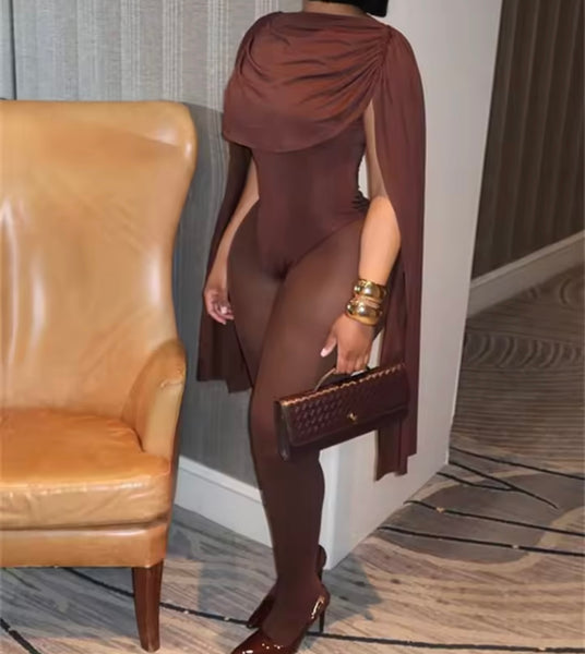 Women Sexy Full Batwing Sleeve Solid Color Feet In Jumpsuit