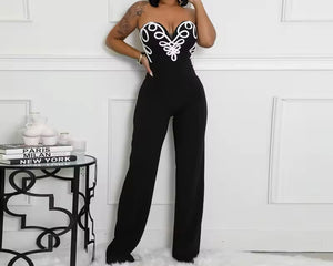 Women Sexy Sleeveless V-Neck Color Print Jumpsuit