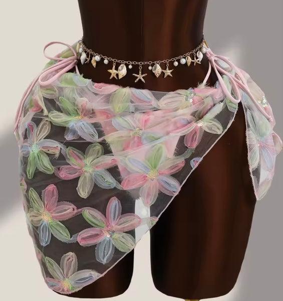 Women Sexy Floral Bikini Mesh Cover Up Set