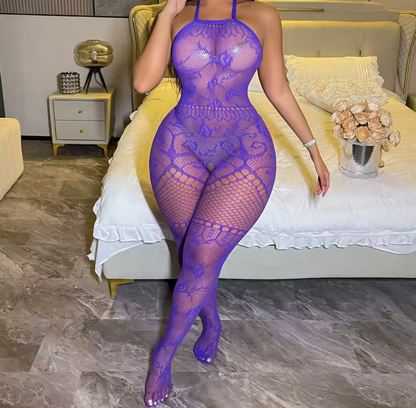 Women Sexy Halter Sleeveless Fishnet Bodystocking Lingerie
