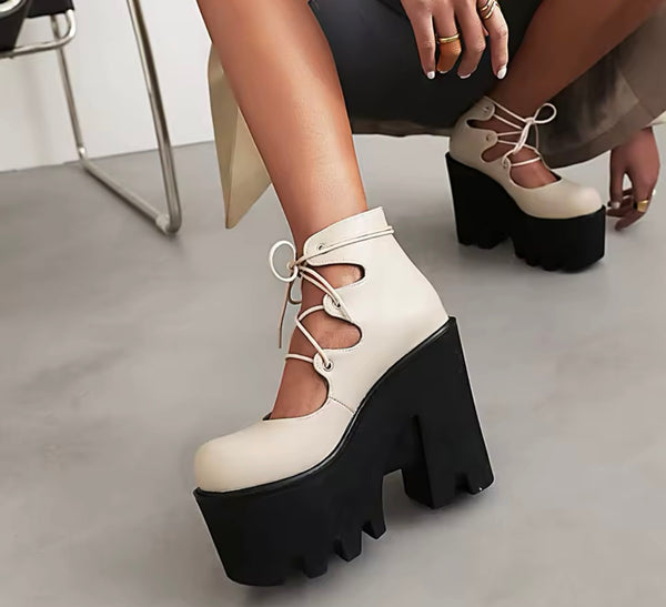 Women Fashion Color Lace Up Platform Shoes