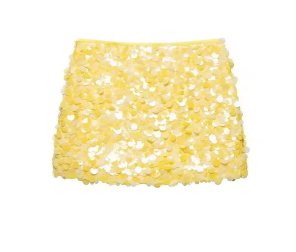Women Sexy Fashion Yellow Sequins Skirt