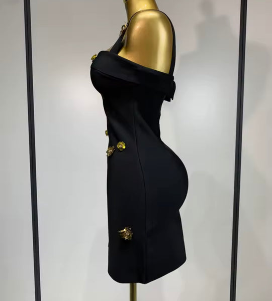 Women Black Sleeveless Gold Floral Sexy Bandage Dress