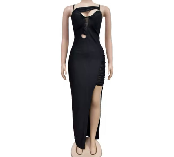 Women Sexy Sleeveless Black Mesh Cut Out Maxi Dress