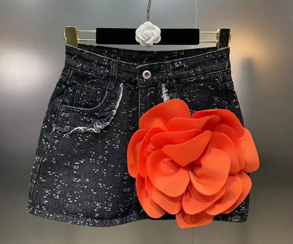 Women Sexy Fashion Color Floral Denim Skirt