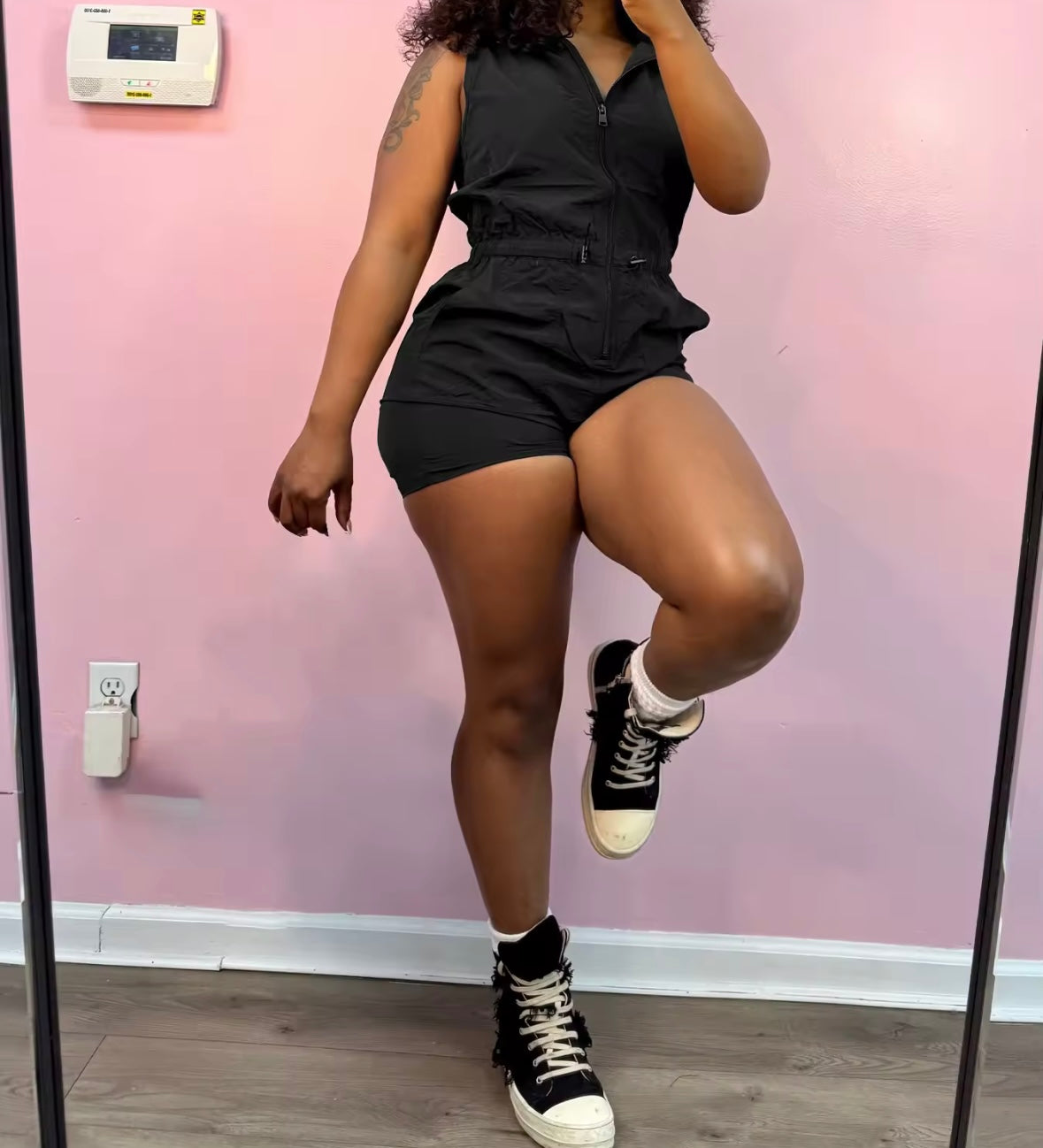 Women Zip Up Sleeveless Hooded Fashion Color Romper