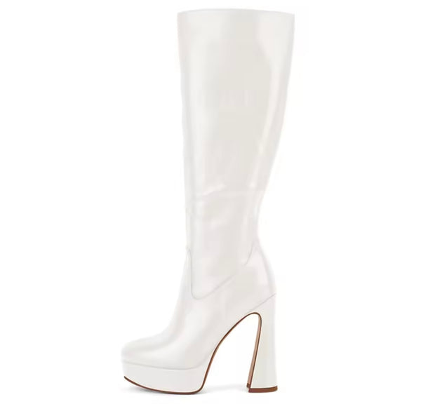 Women Color Platform High Heel Faux Leather Knee Length Boots