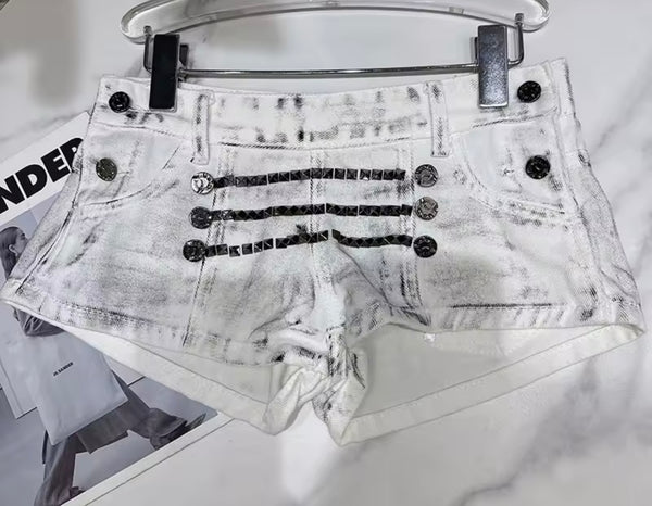 Women Button Up Full Sleeve Two Piece Fashion Chain Denim Short Set