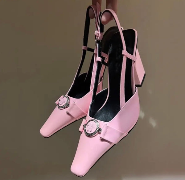 Women Pointed Toe Patent Leather Ankle Strap High Heels