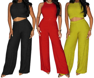 Women Sleeveless Solid Color Fashion Two Piece Pant Set