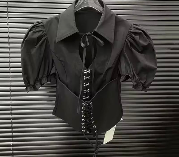 Women Collar Short Sleeve Fashion Corset Top