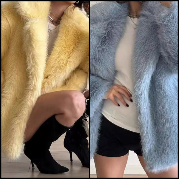 Women Fashion Color Faux Fur Warm Jacket