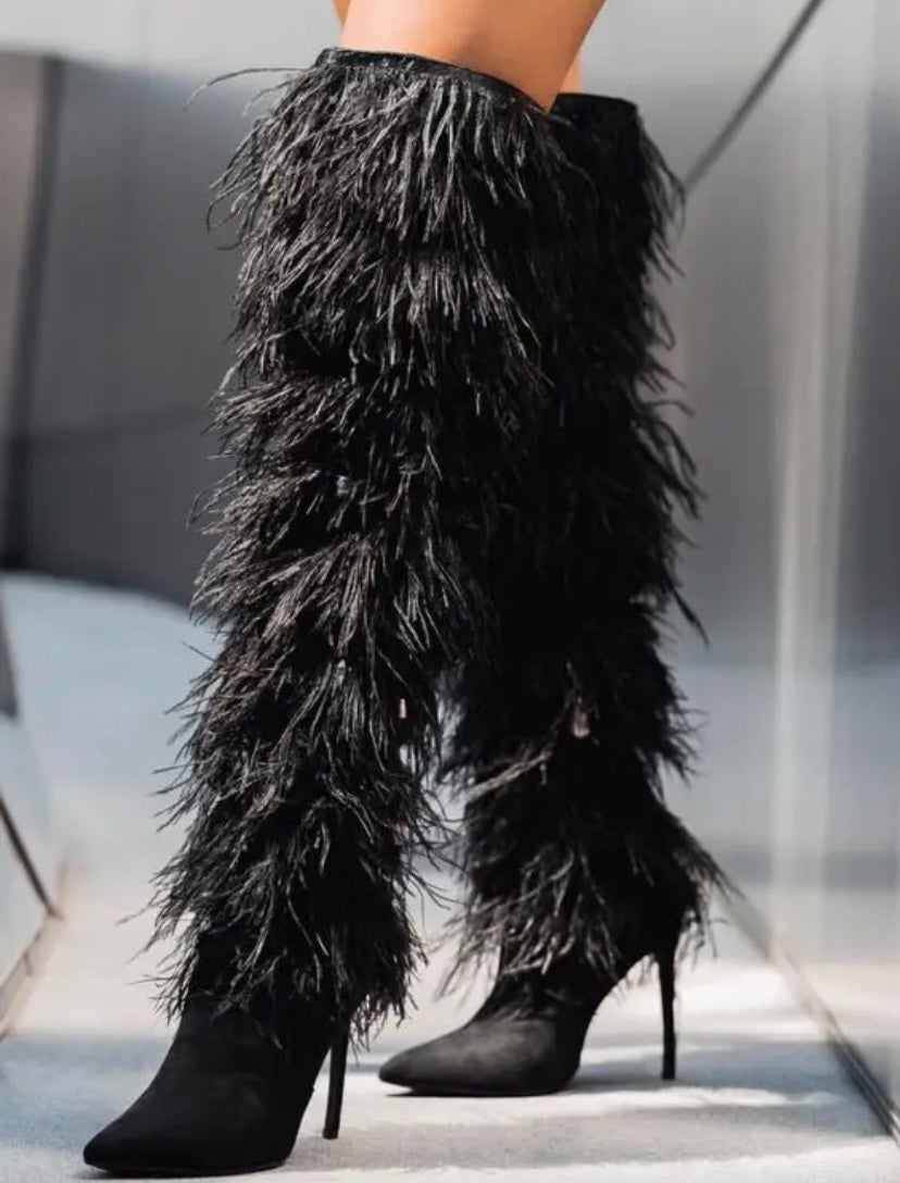 Women Color Fashion Faux Fur Knee High Boots