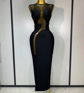 Women Sexy Solid Color Mesh Patchwork Sleeveless Maxi Dress