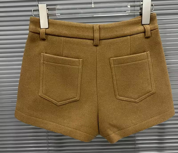 Women Brown Button Up Jacket Two Piece Fashion Short Set